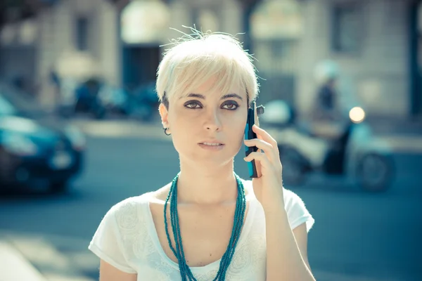 Beautiful young blonde short hair hipster woman — Stock Photo, Image