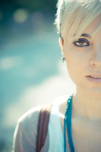 Beautiful young blonde short hair hipster woman — Stock Photo, Image