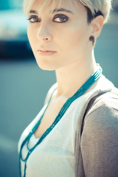 Beautiful young blonde short hair hipster woman — Stock Photo, Image