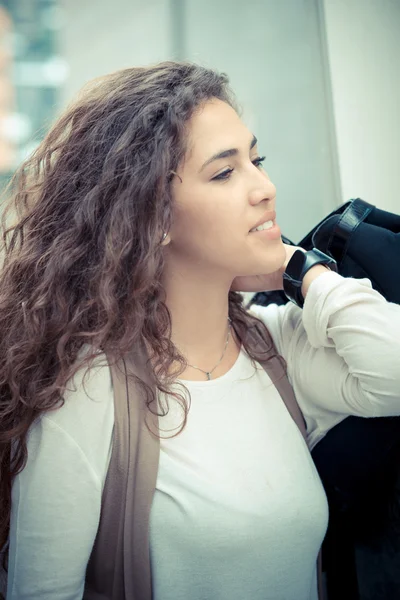 Beautiful curly long brunette hair moroccan woman — Stock Photo, Image