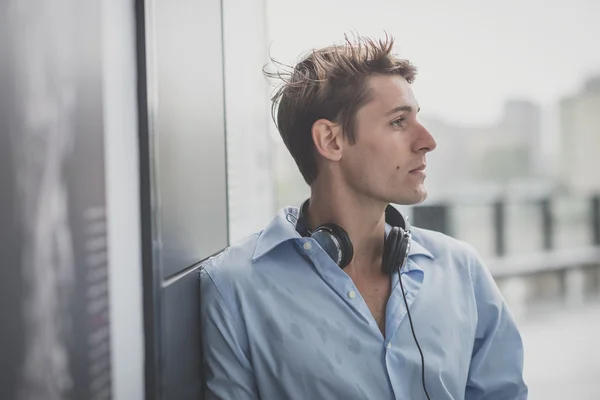 Young model hansome blonde man headphones — Stock Photo, Image