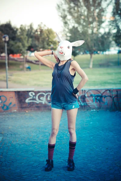 Mask rabbit young beautiful model woman — Stock Photo, Image