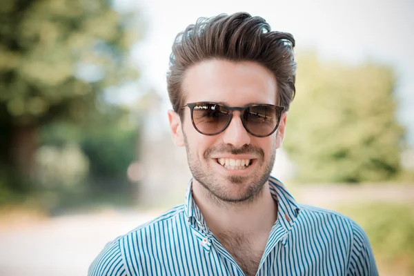 Young handsome hipster modern man outdoor — Stock Photo, Image