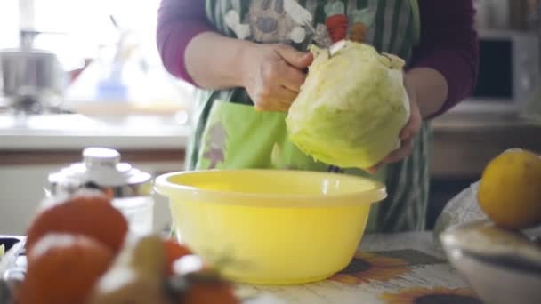 Mulher que lava salada — Vídeo de Stock