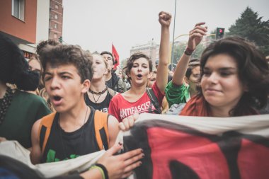 Students manifestation held in Milan on October, 10 2014 clipart