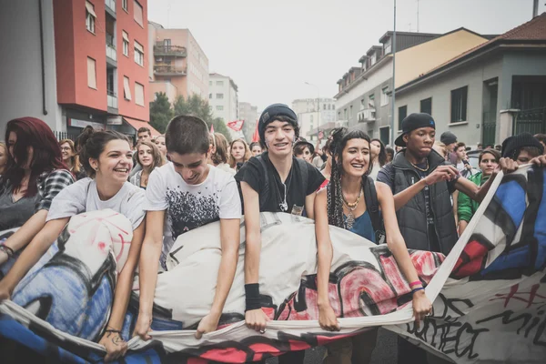 Students manifestation held in Milan on October, 10 2014 — Stock Photo, Image