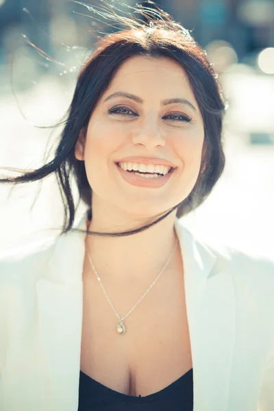 Beautiful long black hair elegant business woman — Stock Photo, Image