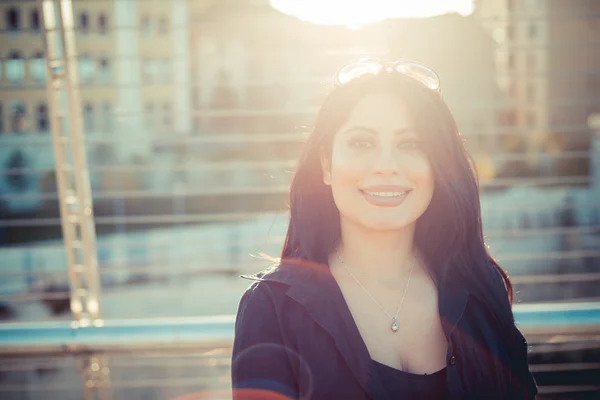 Beautiful long black hair elegant business woman — Stock Photo, Image