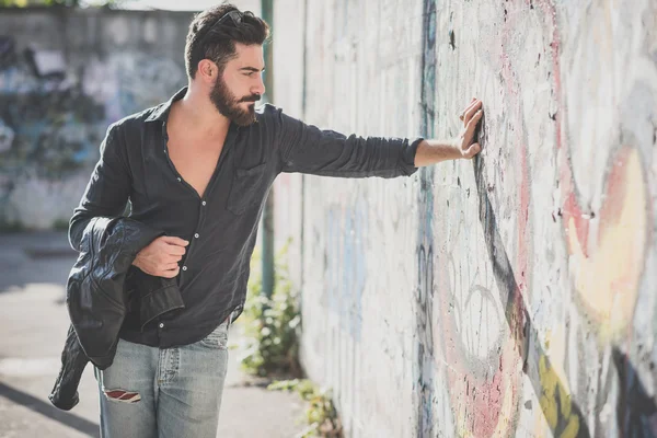 Young handsome attractive bearded model man — Stock Photo, Image