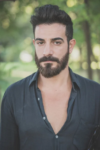 Young handsome attractive bearded model man — Stock Photo, Image