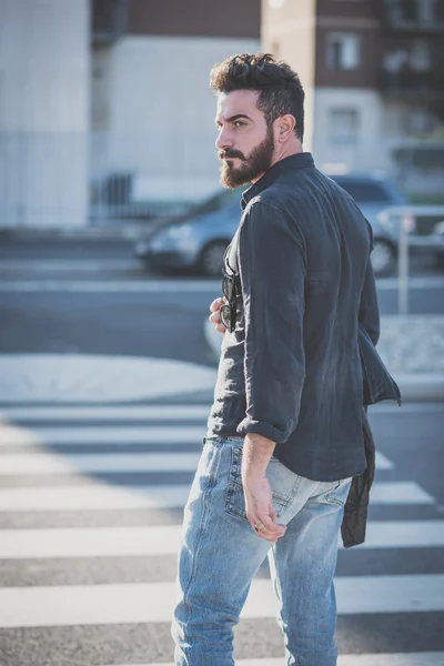 Young handsome attractive bearded model man — Stock Photo, Image