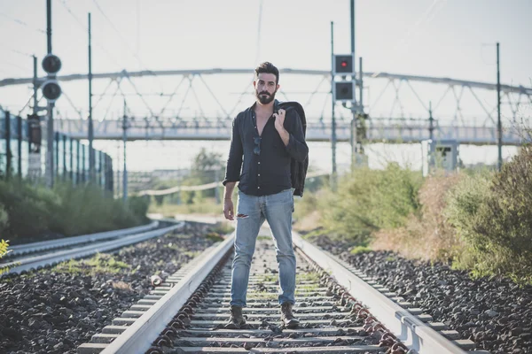 Young handsome attractive bearded model man — Stock Photo, Image