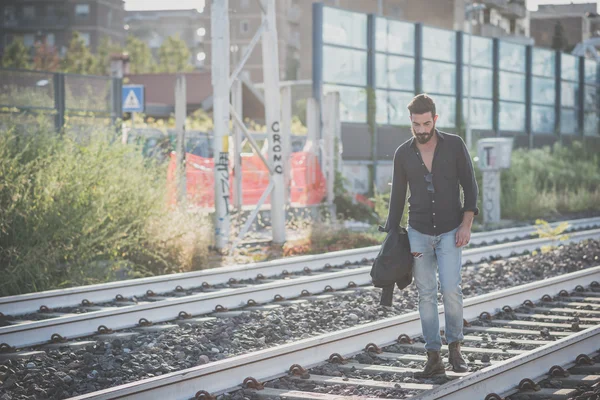 Young handsome attractive bearded model man — Stock Photo, Image