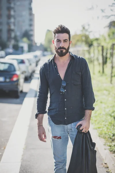 Young handsome attractive bearded model man — Stock Photo, Image