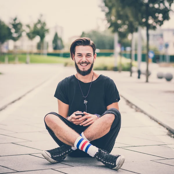 Young handsome bearded hipster man — Stock Photo, Image