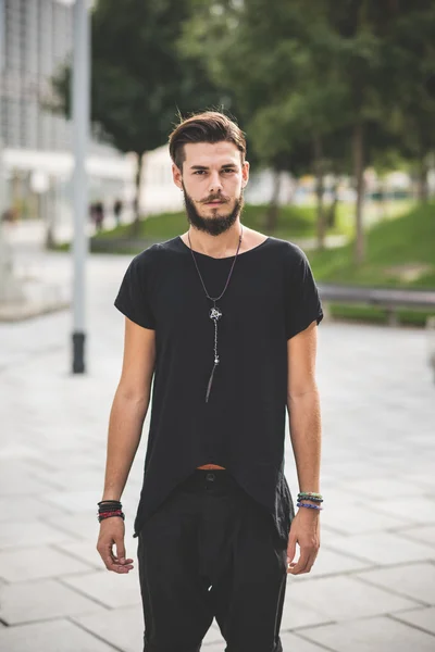 Young handsome bearded hipster man — Stock Photo, Image