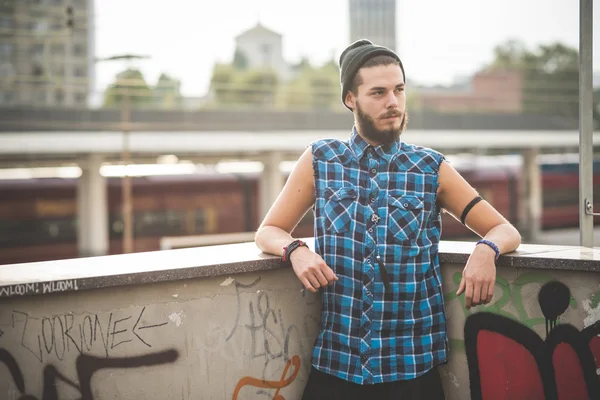 Young handsome bearded hipster man — Stock Photo, Image