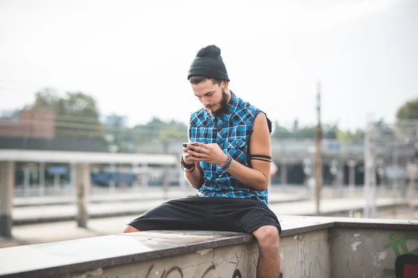 Young handsome bearded hipster man — Stock Photo, Image
