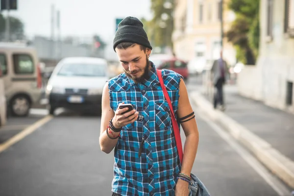 Young handsome bearded hipster man — Stock Photo, Image