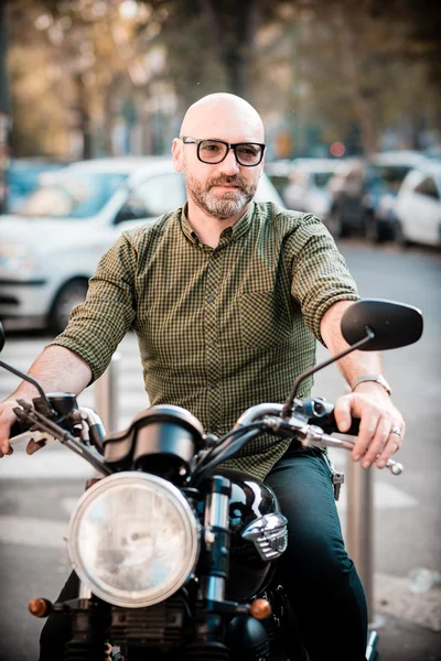 Handsome middle aged man motorcyclist — Stock Photo, Image