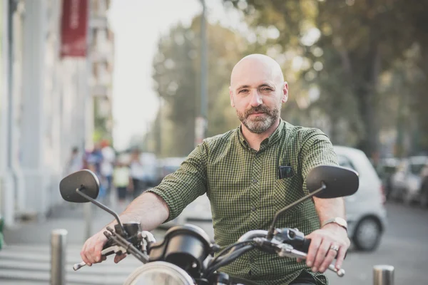 Handsome middle aged man motorcyclist — Stock Photo, Image