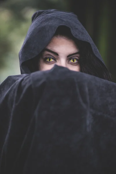 Vampire woman with mantle and hood — Stock Photo, Image