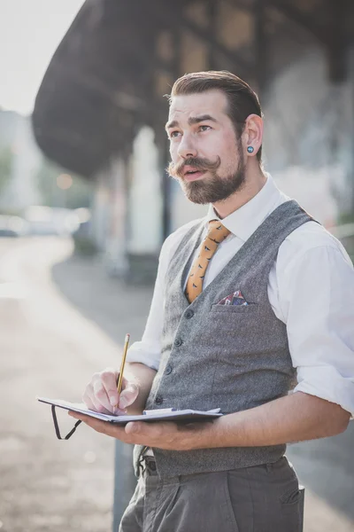 Handsome big moustache hipster man — Stock Photo, Image