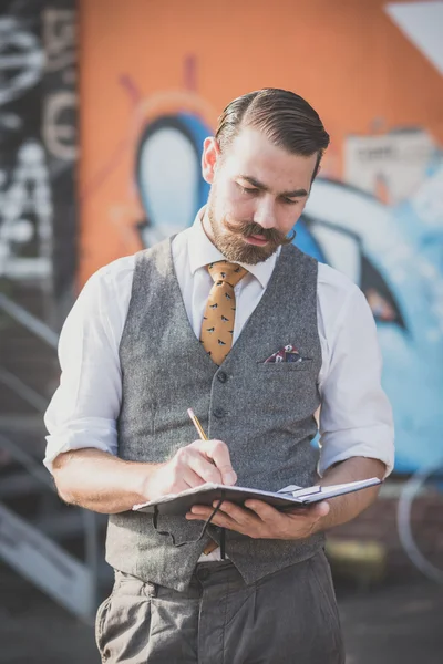 Handsome big moustache hipster man — Stock Photo, Image