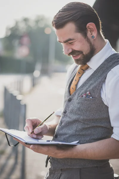 Handsome big moustache hipster man — Stock Photo, Image