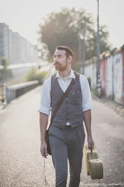 Handsome big moustache hipster man — Stock Photo, Image