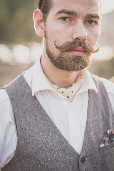 Handsome big moustache hipster man — Stock Photo, Image