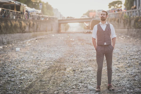 Handsome big moustache hipster man — Stock Photo, Image