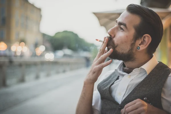 Handsome big moustache hipster man — Stock Photo, Image