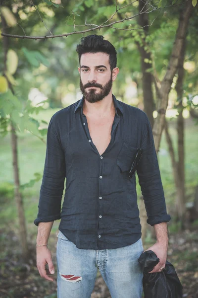 Bearded man in the woods — Stock Photo, Image