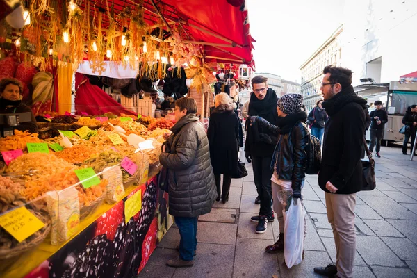 Christmas stands in Milan — Stock Photo, Image