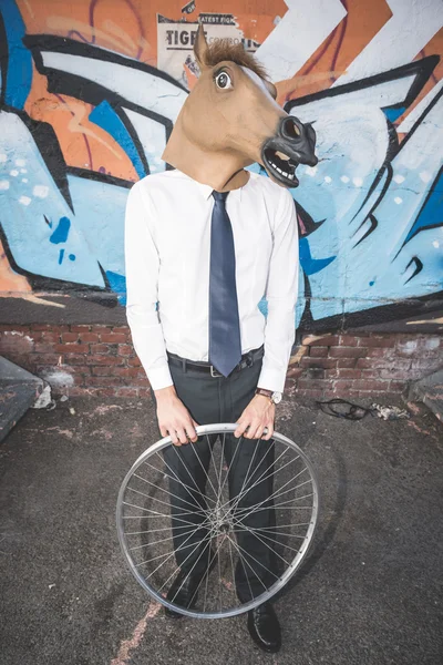 Man in horse mask — Stock Photo, Image