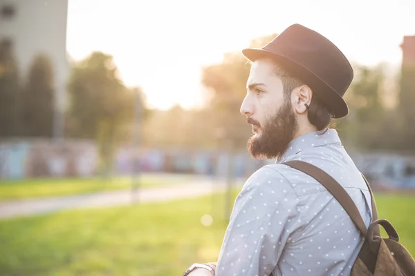 Handsome hipster man  in town — Stock Photo, Image