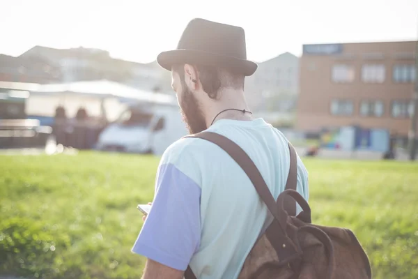 Hipster modern man in town — Stock Photo, Image