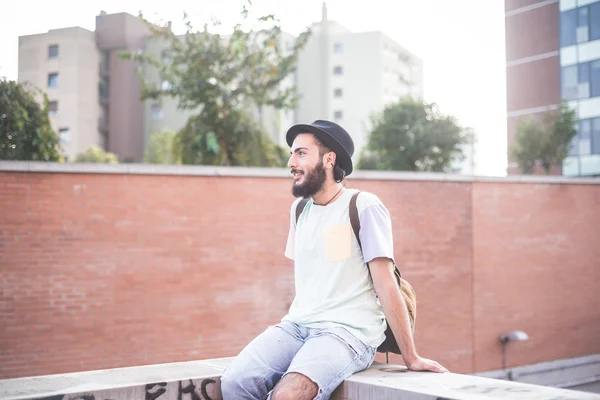 Hipster modern man in town — Stock Photo, Image