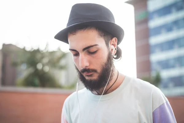Hipster modern man in town — Stock Photo, Image