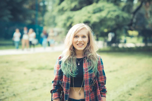 Beautiful young blonde hair woman hipster — Stock Photo, Image