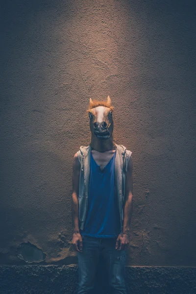 Hipster gay man in horse mask — Stock Photo, Image