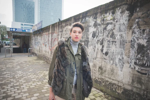 Beautiful hipster woman with  short hair — Stock Photo, Image