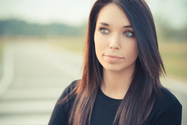 Brunette with straight hair — Stock Photo, Image