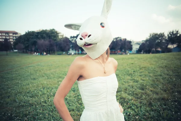 Rabbit mask woman — Stock Photo, Image