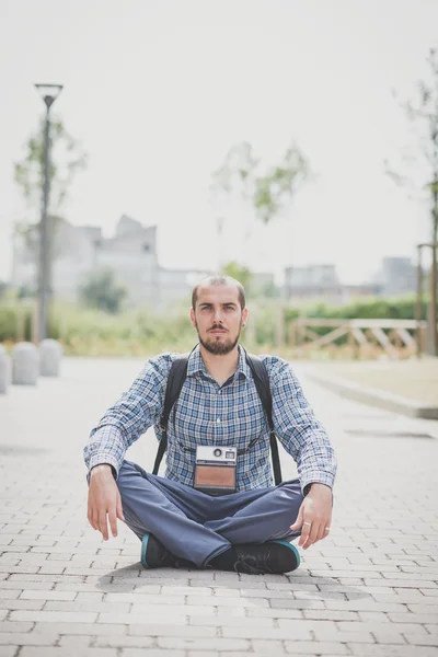 Modern man with vintage camera — Stock Photo, Image