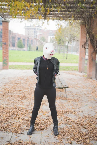 Woman with rabbit mask — Stock Photo, Image