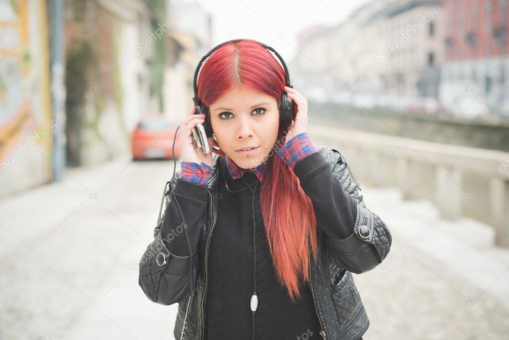 beautiful venezuelan woman  listening music