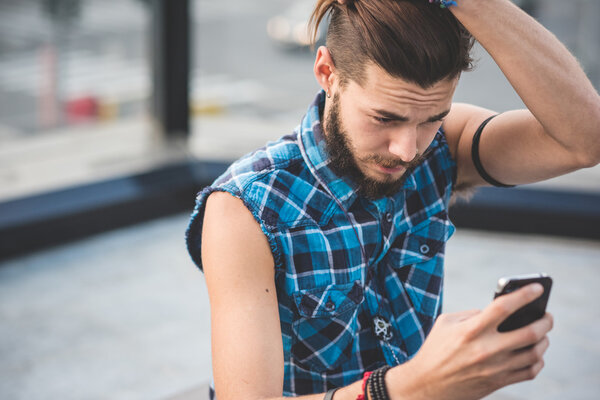 Handsome bearded hipster man