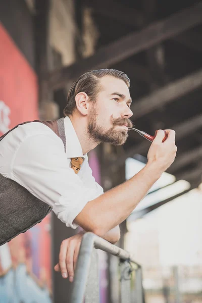 Handsome big moustache hipster man — Stock Photo, Image